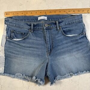 LOFT Women's Size 8/29 High-Waisted Denim Cut-Off Jean Shorts Embroidered Frayed